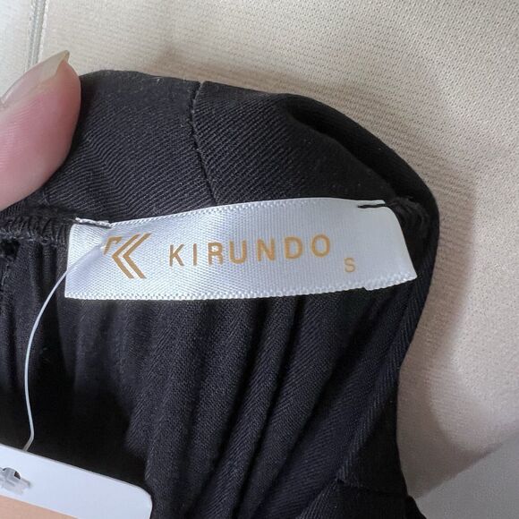 KIRUNDO NWT Women’s Black Mini Dress Sleeveless Tier/Ruffle Square Neck Small - Picture 5 of 6